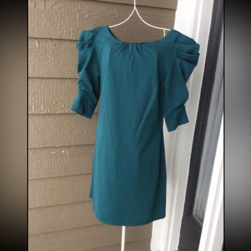 Jessica Simpson Teal Fall Spring Cocktail Casual Women’s Dress Puffed Sleeve, 6